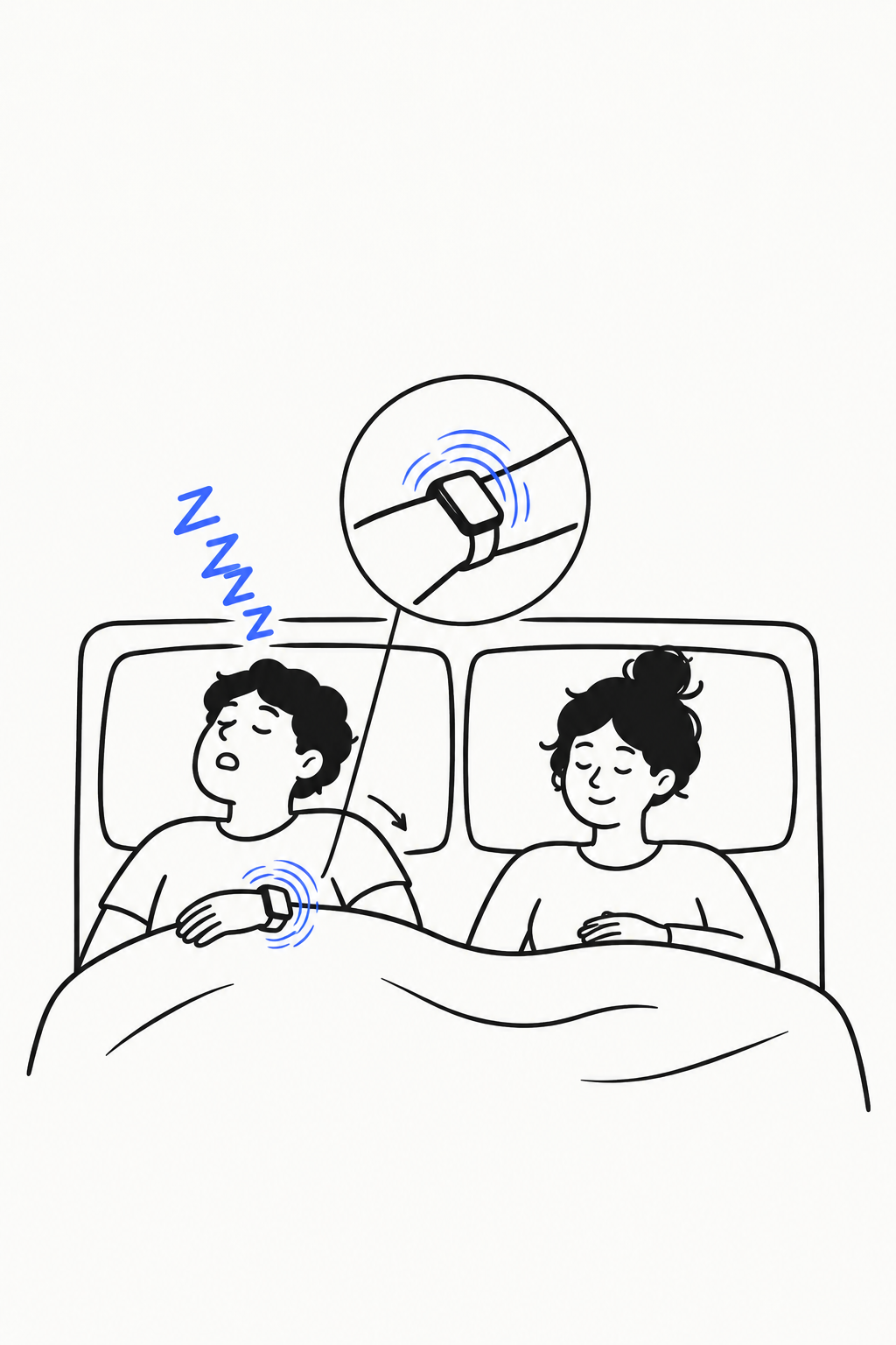 A smartwatch gently nudging a sleeping snorer